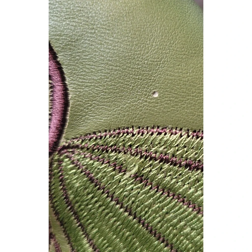 R & Y Augousti Paris Leather &‎ Suede Floral Green Brown 15x15 Throw Pillow RARE